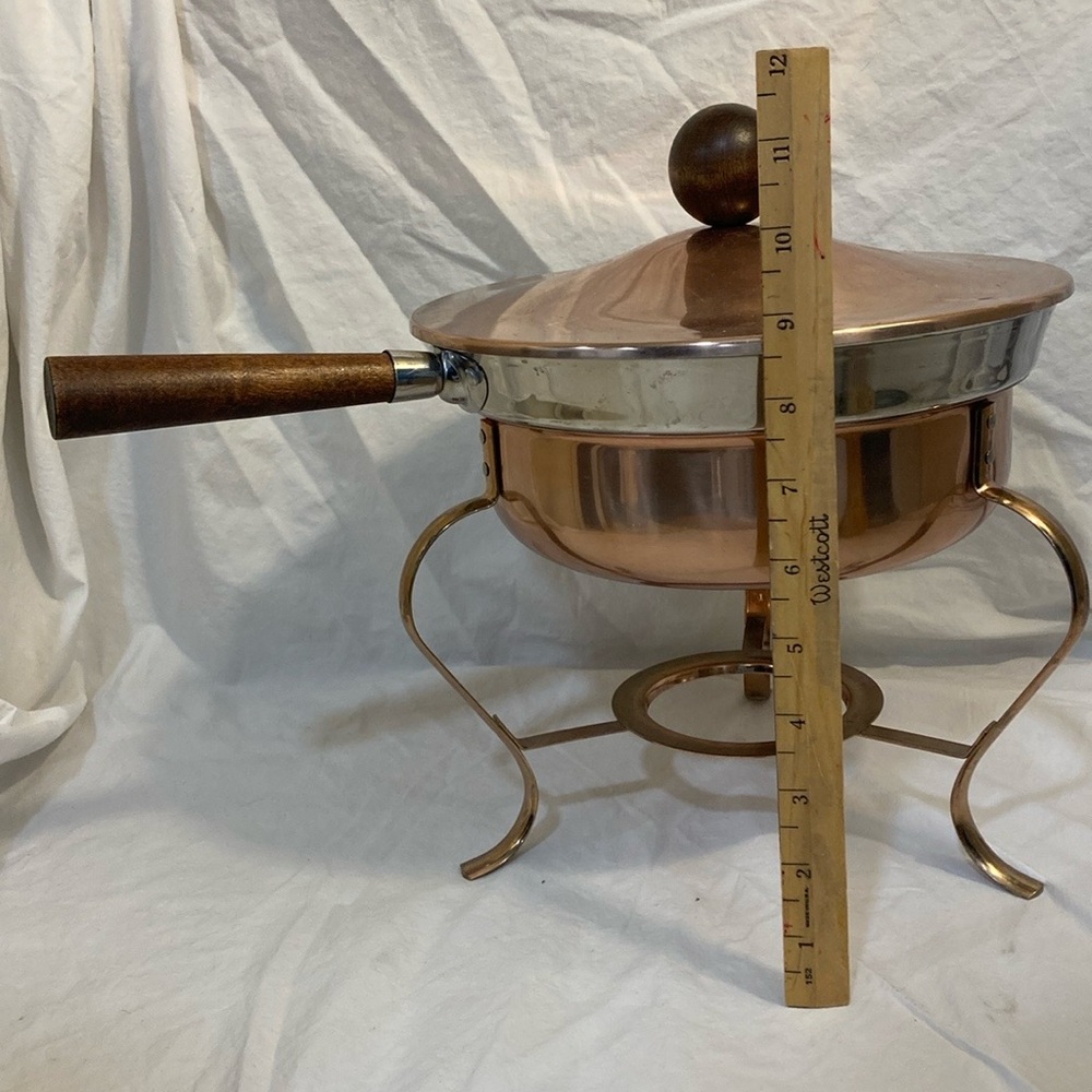Copper Chafing Dish Fondue Set W/ Walnut Handle Great for Serving Copper Chafing